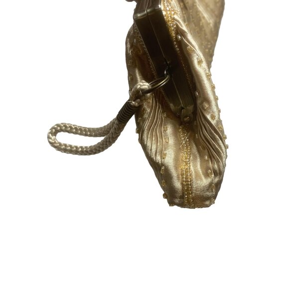 VINTAGE 60s Gold Beaded Kisslock Clutch Evening Purse Mad Men Retro Glam - Picture 7 of 16